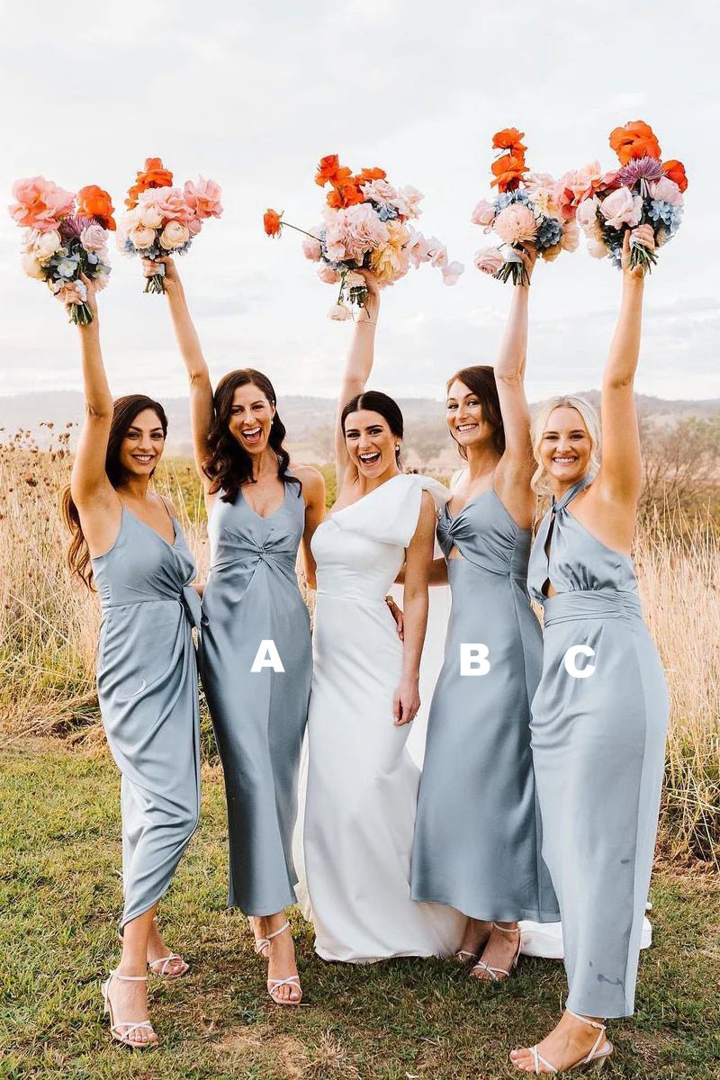 Elegant Sheath Halter Silk Satin Bridesmaid Dresses - KissProm