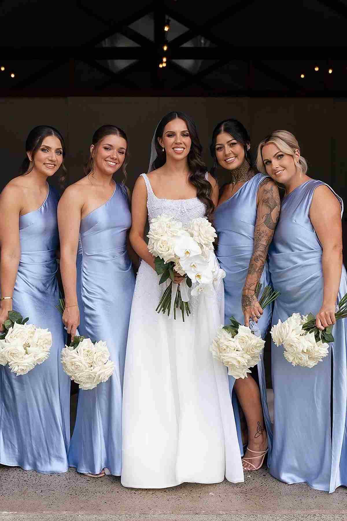 Filigree | One Shoulder Sleeveless Satin Pleated Long Bridesmaid Dress - KissProm