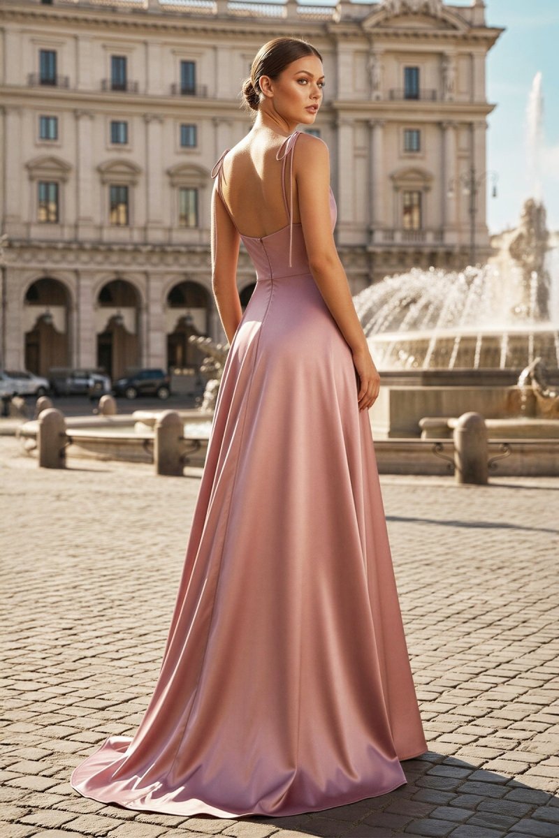 Sweet A - line Cowl Neck Silk Long Prom Dress - KissProm