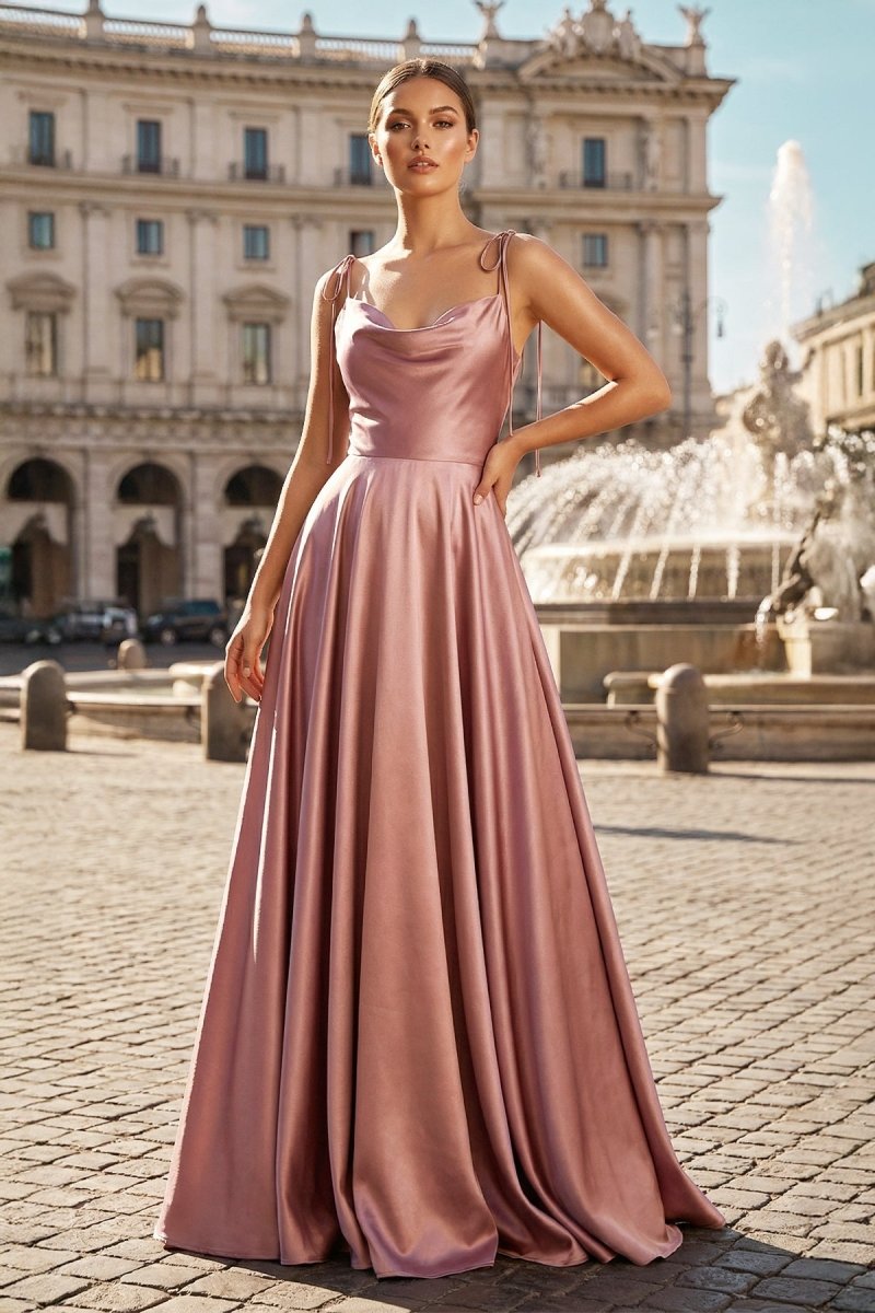 Sweet A - line Cowl Neck Silk Long Prom Dress - KissProm